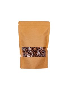 BOLSAS DOYPACK PAPEL KRAFT 750ML C/VENTANA Y ZIPPER 15*22CM (130MIC) *50UNID