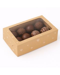 CAJA CARTULINA CHO MULTIUSO KRAFT CORAZONES CON VISOR (17.7*26*8.7CM) *25UNID
