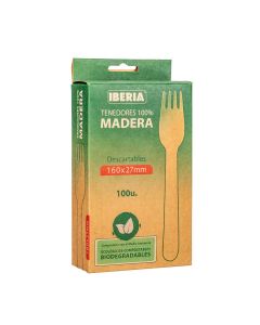 TENEDOR MADERA DESCARTABLE IBERIA (27MM*16CM).*100UNID