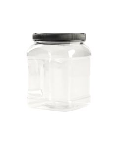 FRASCO PLASTICO CRISTAL.1500CC (48OZ) CUADRADO CON TAPA ROSCA NEGRA PAQ*6UNID